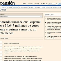 El mercado transaccional espaol mueve 39.647 millones de euros durante el primer semestre, un 11,7% menos